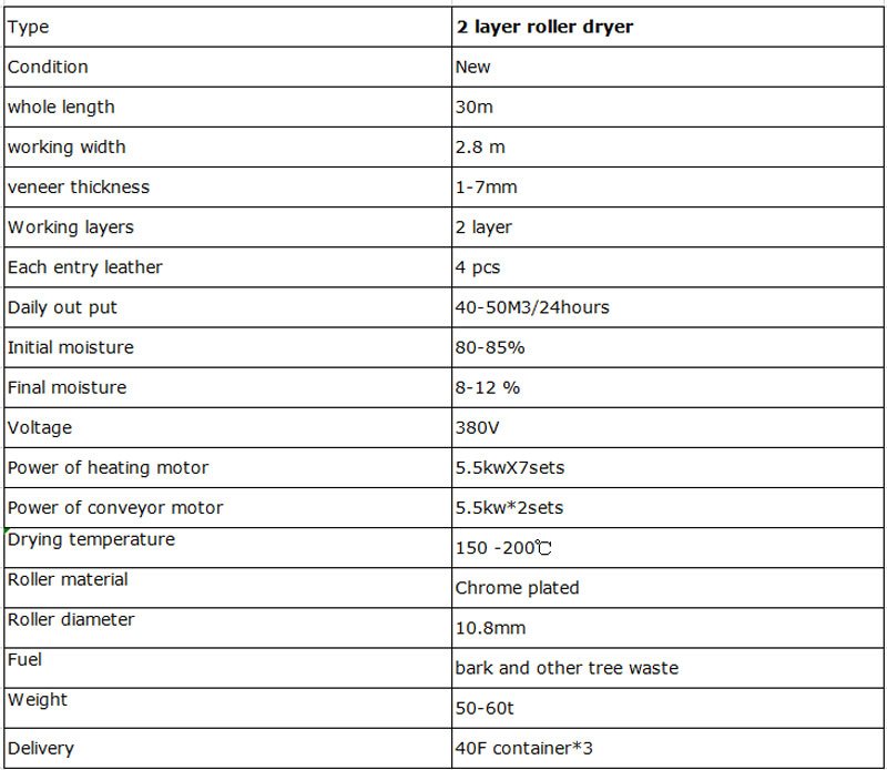 roller dryer specification